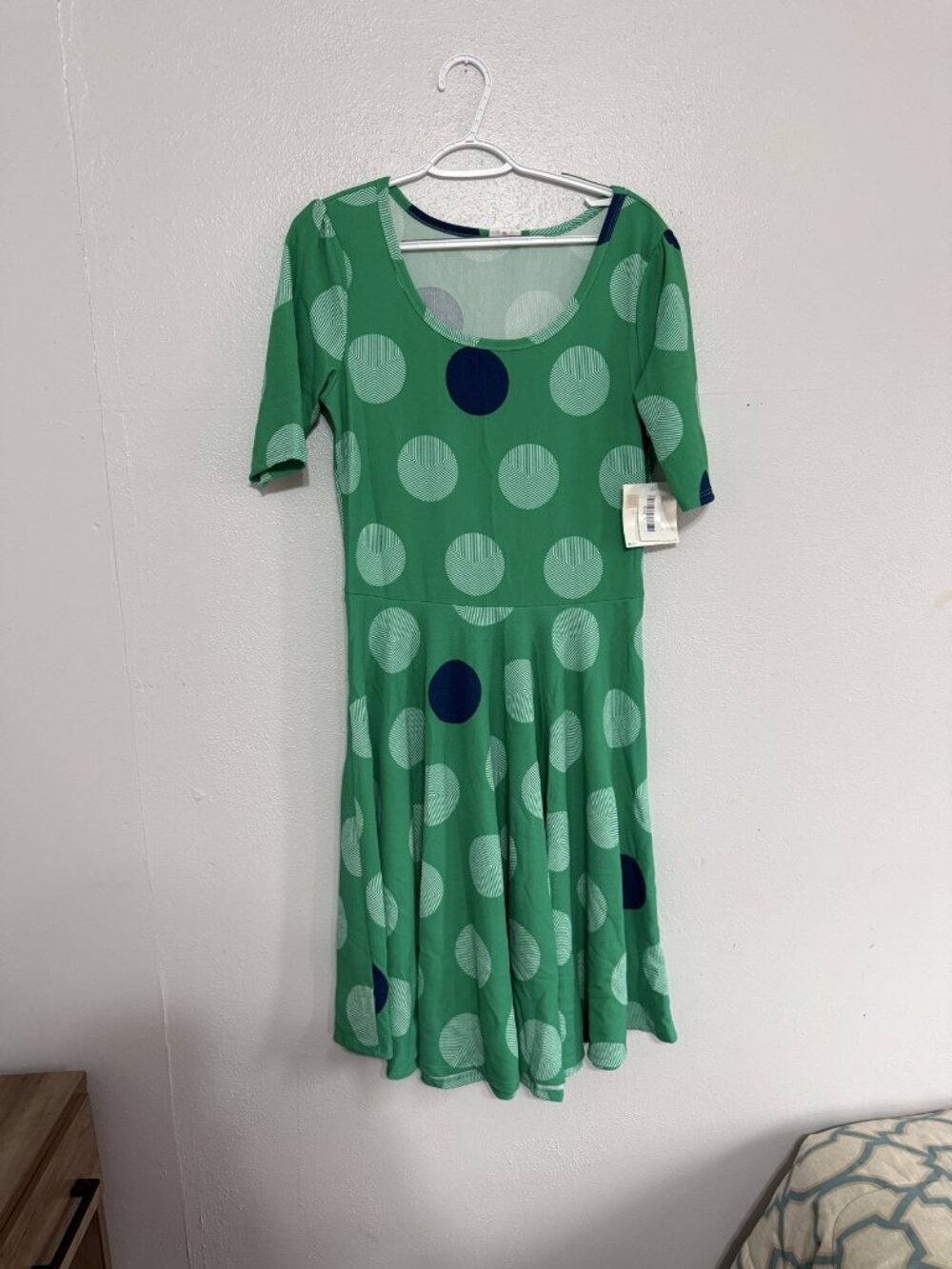 NWT LuLaRoe Nicole Green Blue Dot Dress XL 💚